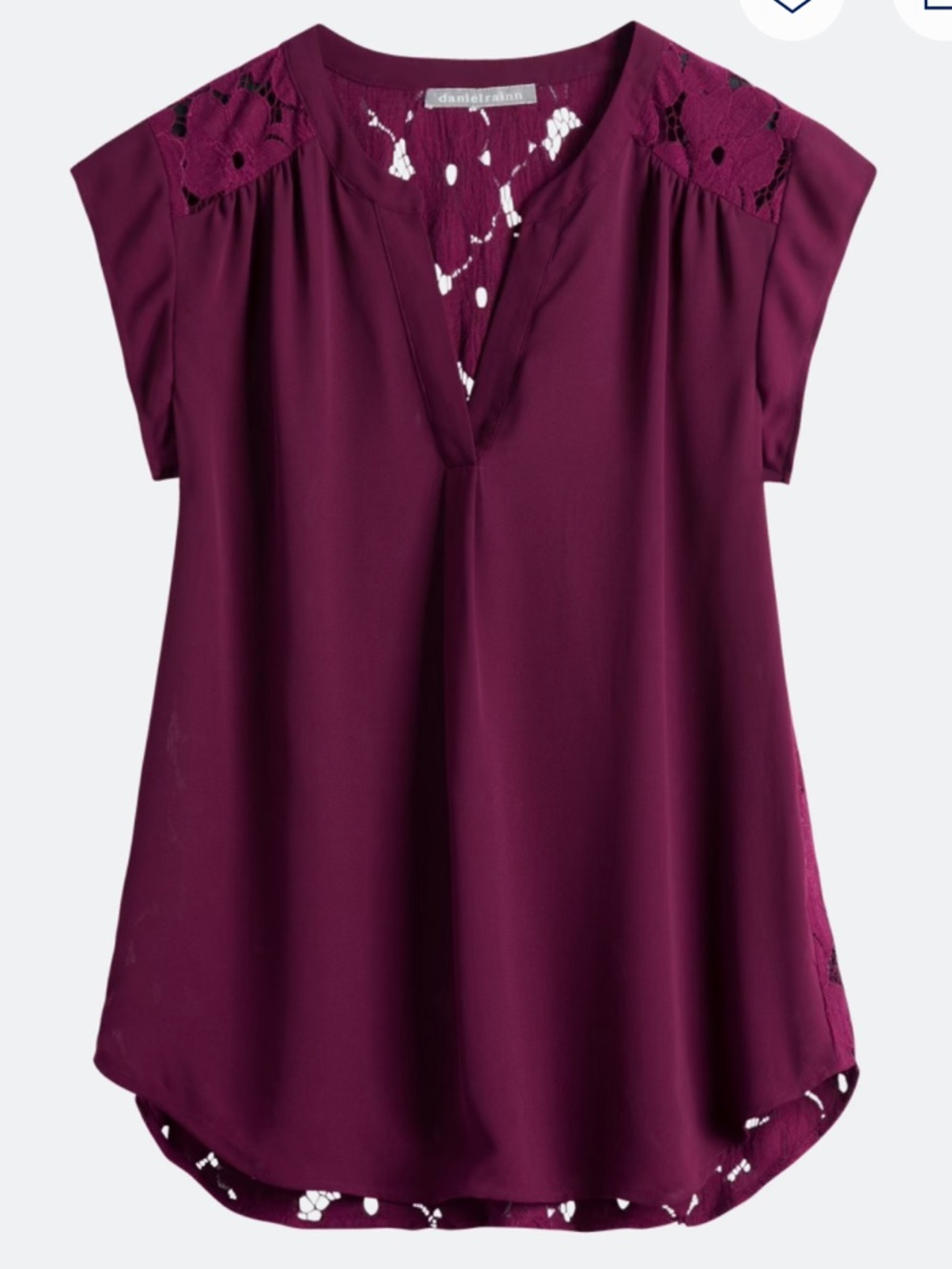 Daniel Rainn Wilken Lace Back Blouse, EUC, Small Petite, Burgundy